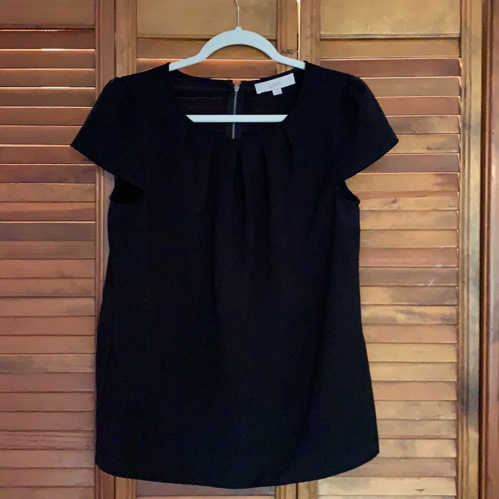 Black Pleated Crew Neck Top